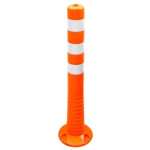 Productos Propios bolardo flexible dh fp,color naranja fluorescente posee tres cintas.